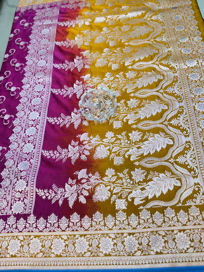 Mashru Katan Silk Saree with Zari Weaving Border and Blouse – Festive Wear for Women