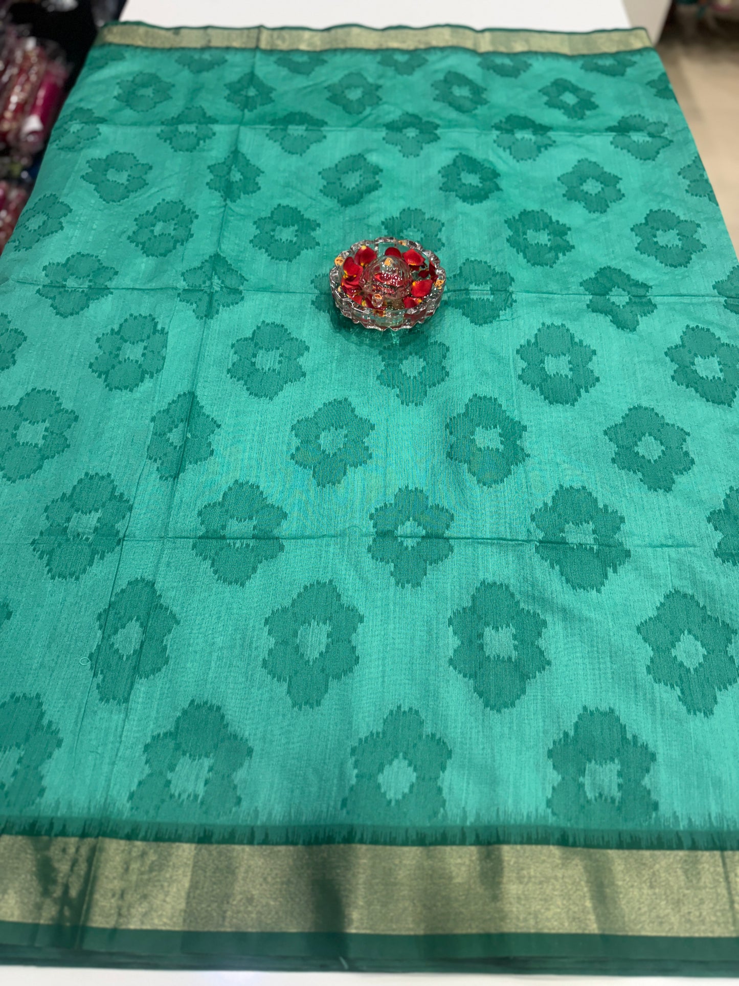 Women’s woven saree with butta motifs, contrast pallu border and tassel pallu, traditional wear, multiple colors