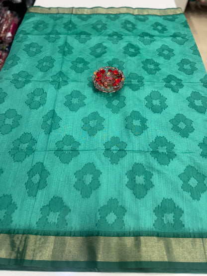 Women’s woven saree with butta motifs, contrast pallu border and tassel pallu, traditional wear, multiple colors