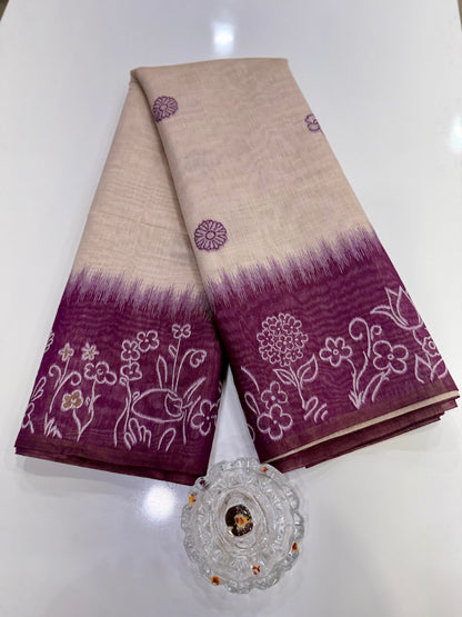 Munga cotton handloom weaving saree with woven floral border and tassel pallu for women