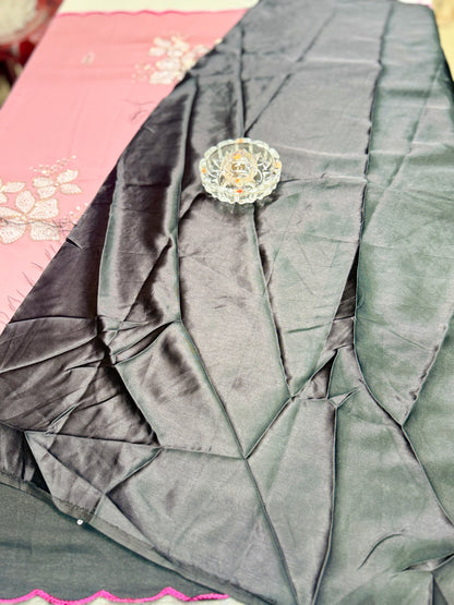 Georgette Saree with Embroidery Work and Satin Blouse for Women