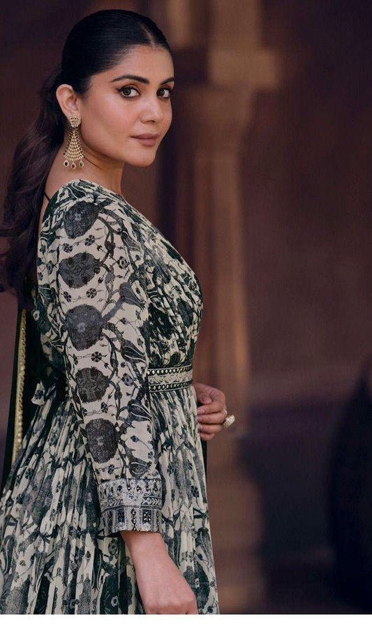 Real Georgette Embroidered Free Size Stitched Outfit with Net Dupatta for Women – Festive Wear