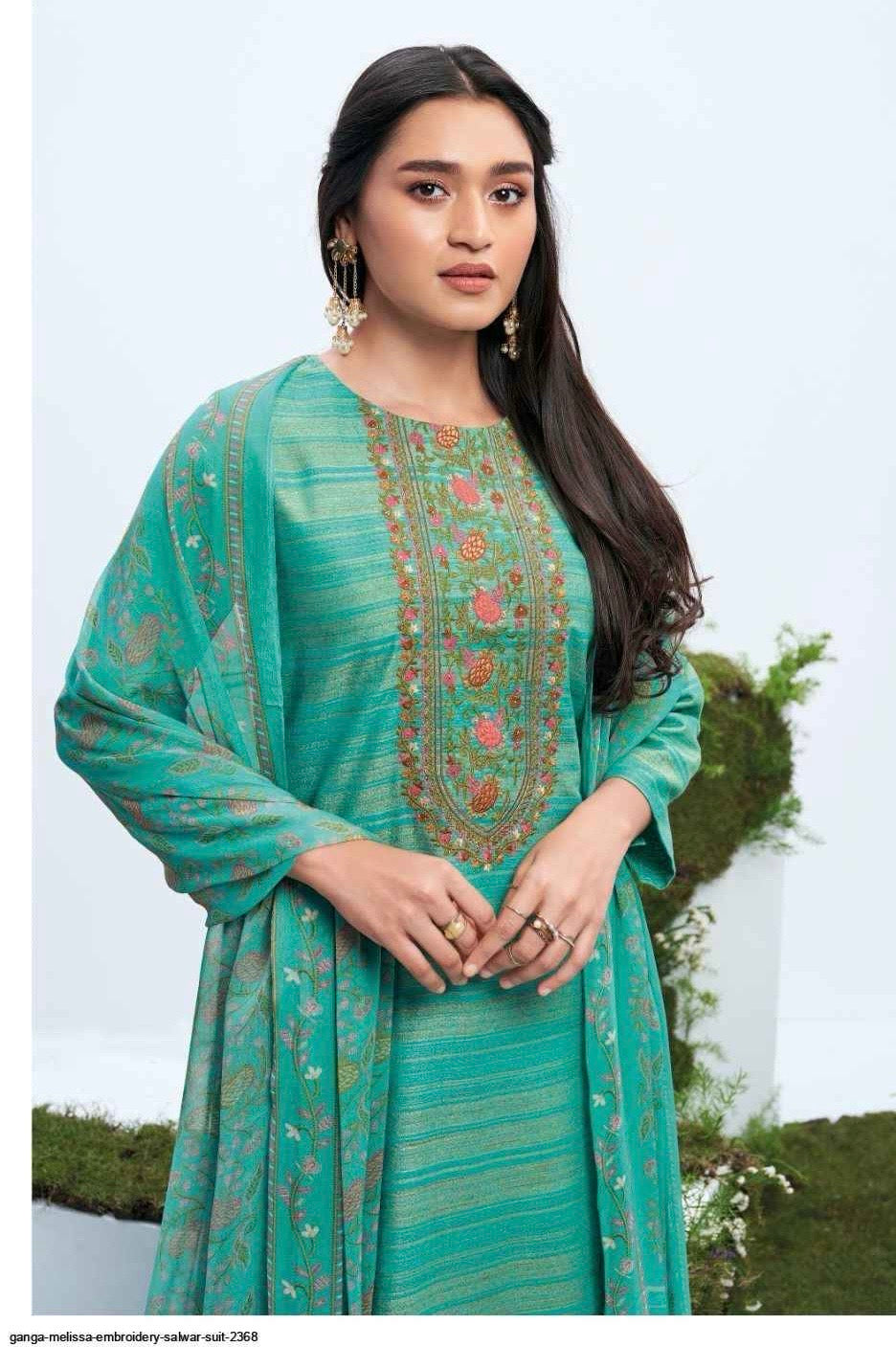 Unstitched Woven Fabric Suit Material with Embroidery, Cotton Silk Bottom and Chiffon Printed Dupatta