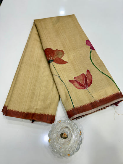 Assam silk saree for women with aari embroidery and paithani motifs, festive wear saree with blouse