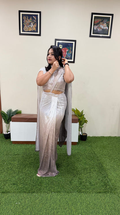 Ombre Power Net Sequin Embellished Lehenga Saree with Blouse for Women – Wedding & Party Wear