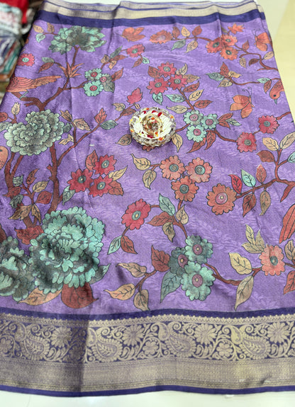 Silk blend printed saree with zari border and digital pallu print, 6.3m with running blouse, 6 color options