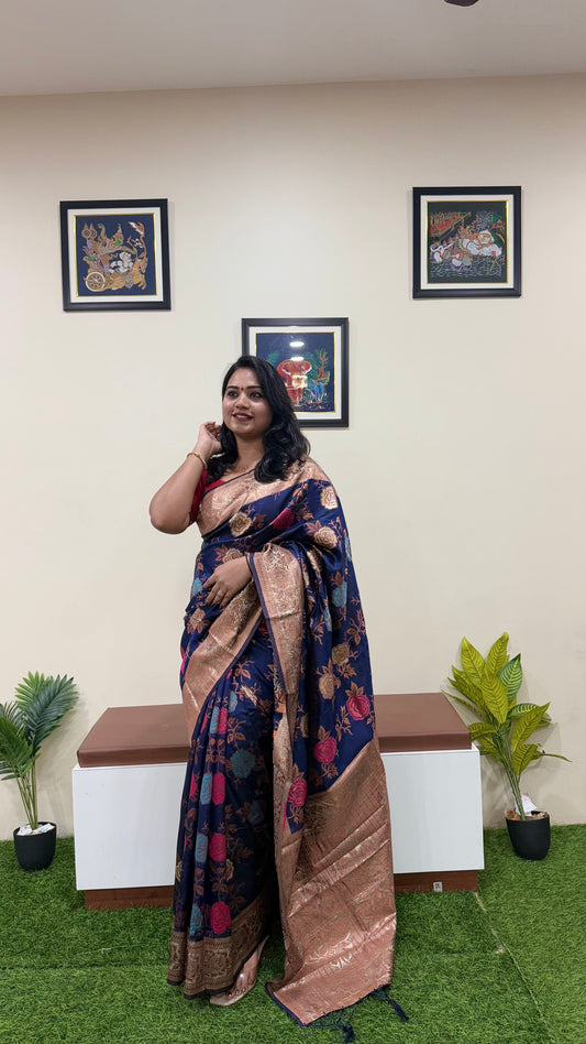 Banarasi Silk Blend Saree with Floral Woven Design and Zari Border – Festive and Wedding Wear