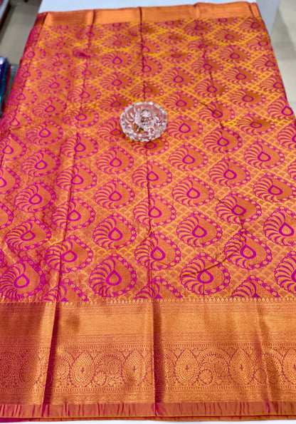 Bridal Soft Silk Saree with Jacquard Weaving & Contrast Border for Women