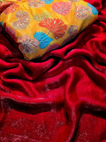 Space Soft Silk Saree with Embroidered Position-Print Blouse – Elegant Festive and Party Wear Saree for Women