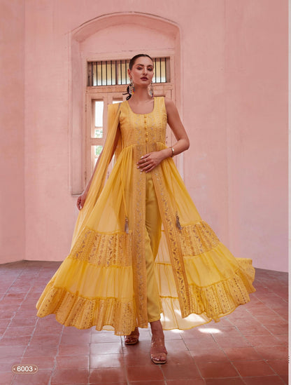 Women’s Full-Flared Long Gown with Front Slit – Fusion Ethnic Wear Free Size