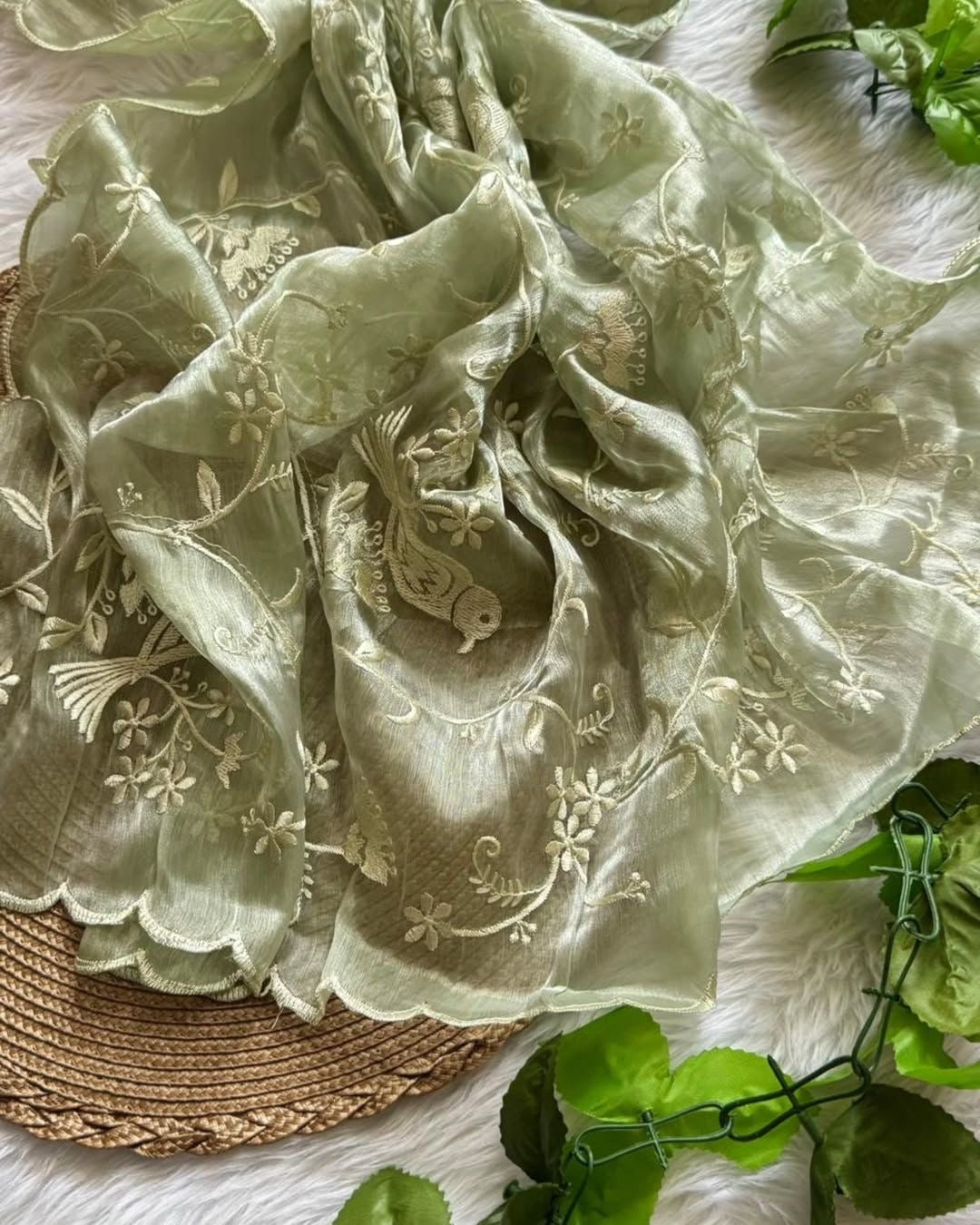 Soft Embroidery Work Saree with Chikankari Detailing and Blouse for Wome