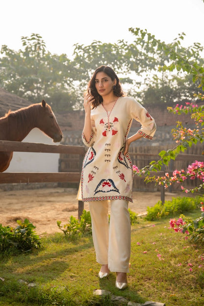 Women's Cotton Flex Embroidered Kurta Pant Set – Daily Wear (Sizes M to XXL)