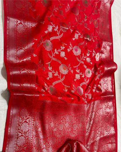 Banarasi Semi Dupion Silk Saree with Jaal Meenakari Design and Gold Zari Weaving Blouse Piece