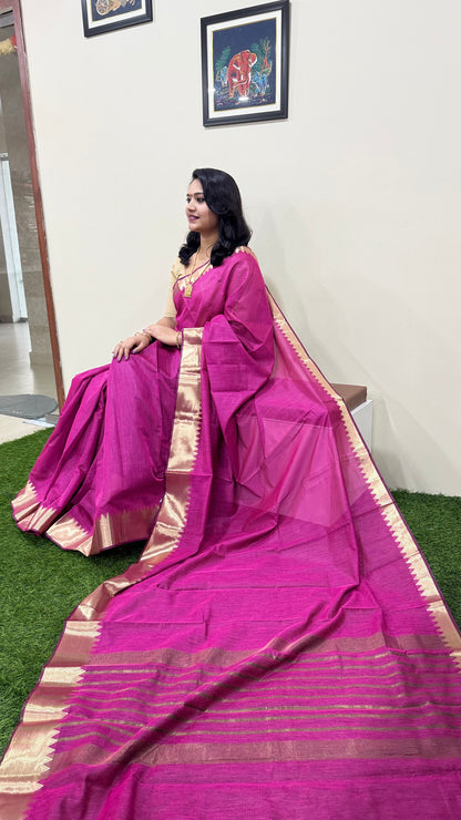 Mangalgiri Soft Semi Tussar Silk Saree with Check Pattern and Blouse Piece for Women – Lightweight Drape