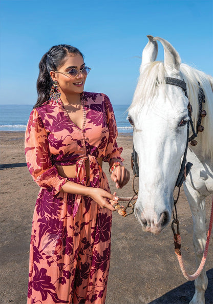 Viscose Chiffon Digital Printed Crop Top with Palazzo – Designer Summer Wear – Sizes S to XL