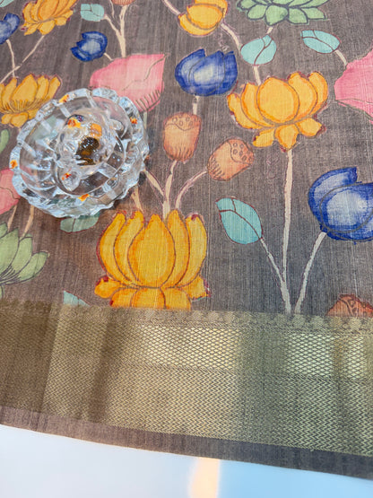 Tussar Art silk saree with handloom weaving and floral pattern for women