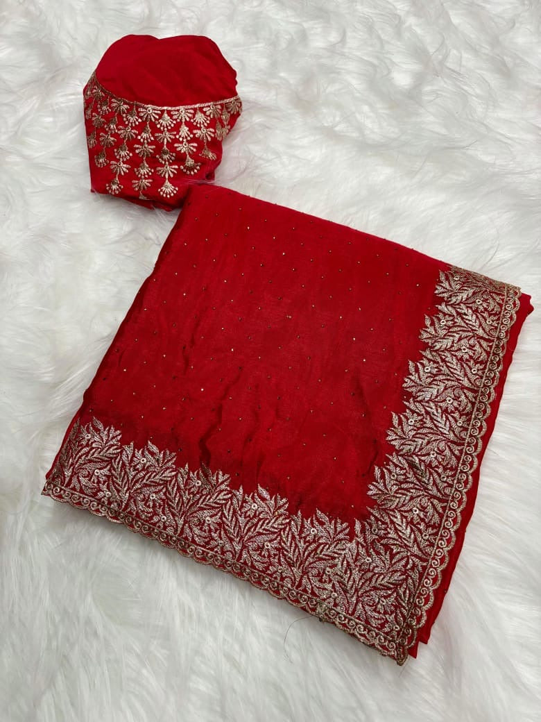 Pure Chinnon Saree with Intricate Siroshaki Embroidery & Heavy Embroidered Blouse – Fancy Saree Collection