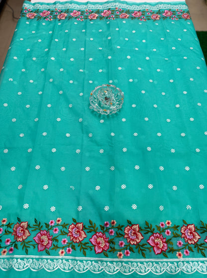 Banarasi Semi-Organza Saree with Embroidery and Fancy Border – Lightweight Festive Saree for Women