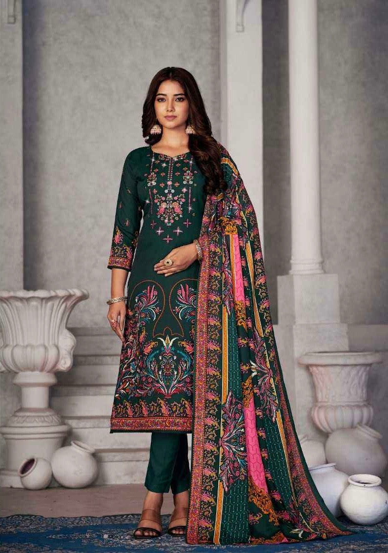 Soft Cotton Embroidered Suit Set with Swarovski Work and Mal Mal Dupatta for Women