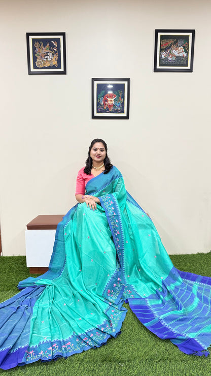 Temple Mangalgiri Pure Pattu Handloom Silk Saree with Embroidery Border