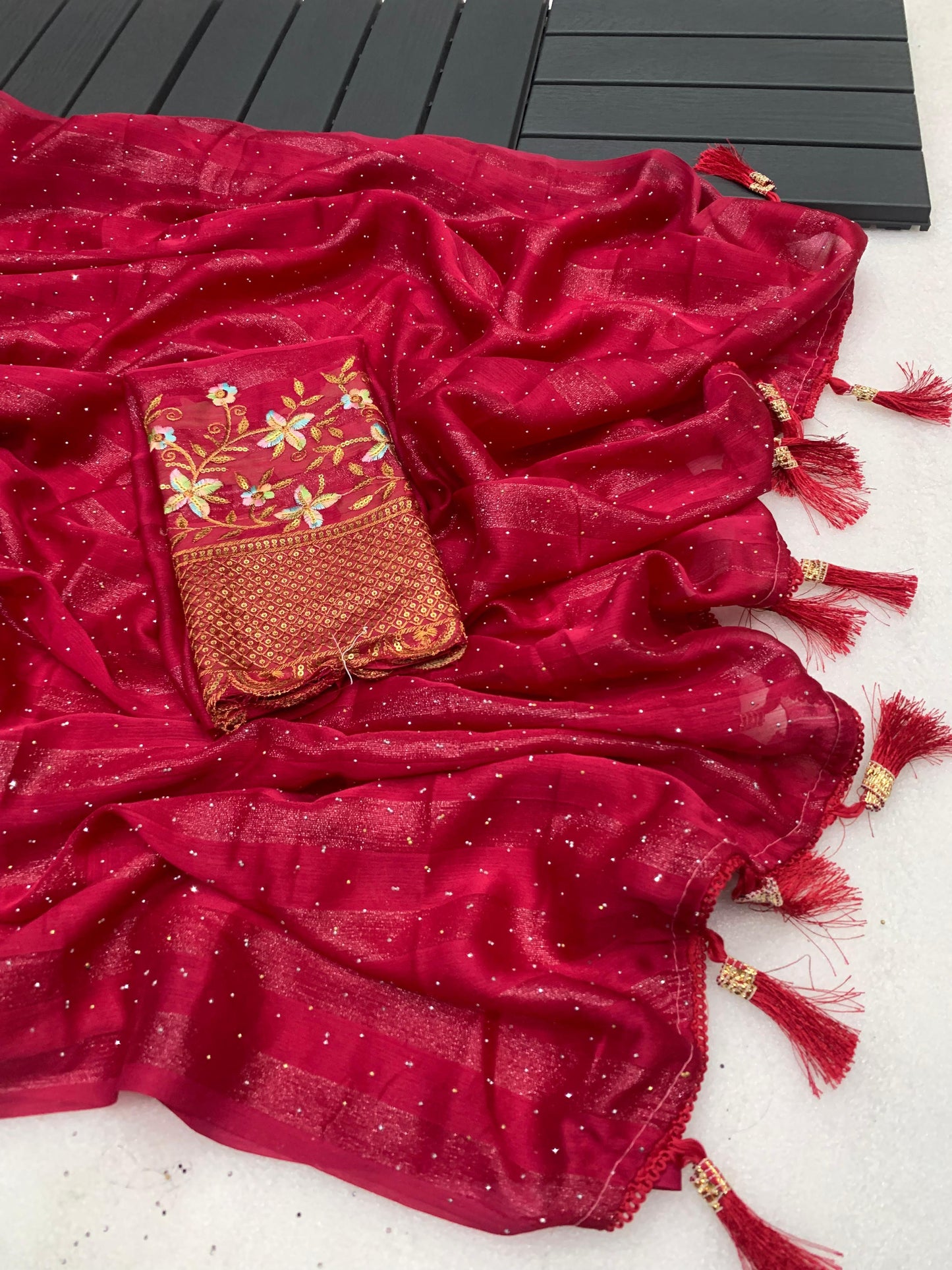 Riya: Soft Georgette Saree with Swarovski and Embroidery Work Blouse