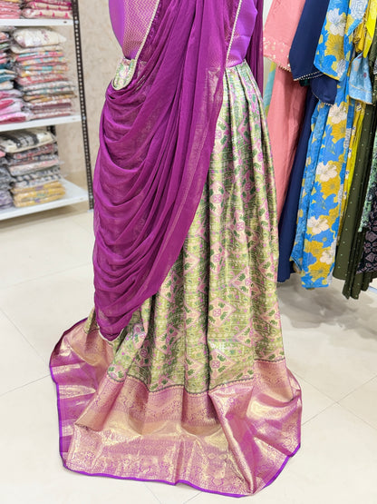 Semi Pattu Kanchi Pavada Unstitched Fabric for Women – 3.5m Length, Traditional Ethnic Wear