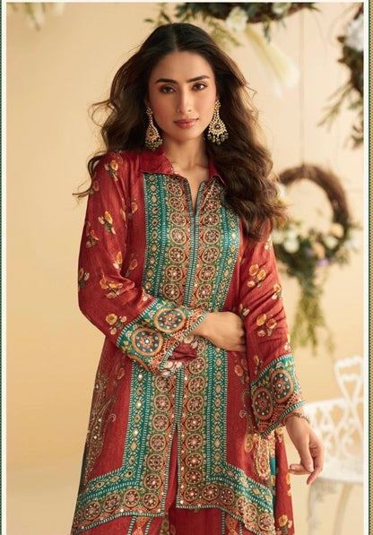 Crepe Silk Digital Printed Co-Ord Set with Mirror Work for Women – Festive Wear Kurta Pant Set