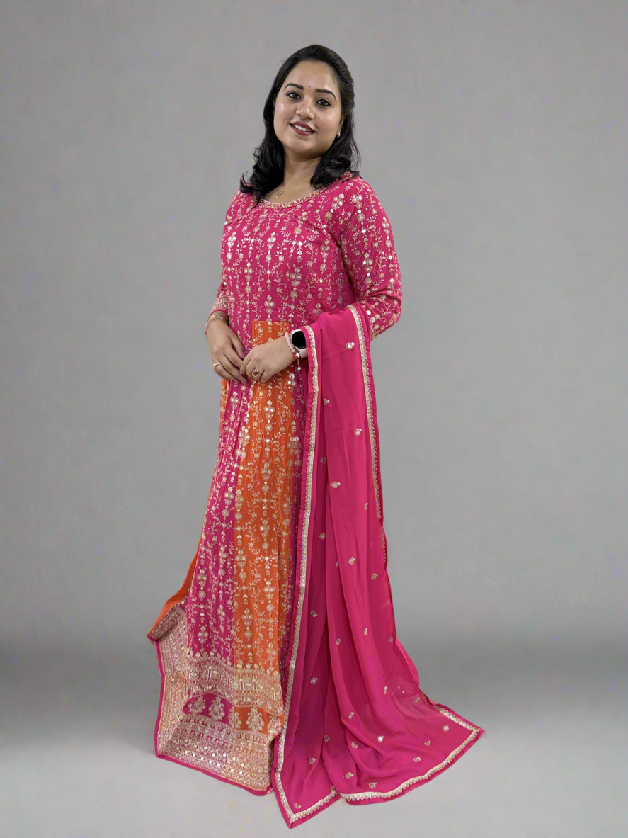 Real Georgette Free Size Embroidered Dress with Embroidered Dupatta – Festive Ethnic Set for Women