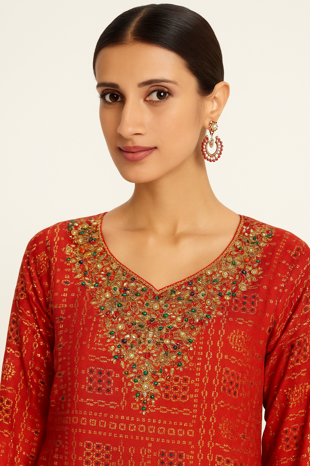 Natural Crepe Kurta Set with Mirror Handwork and Printed Viscose Dupatta – XL to 3XL Sizes