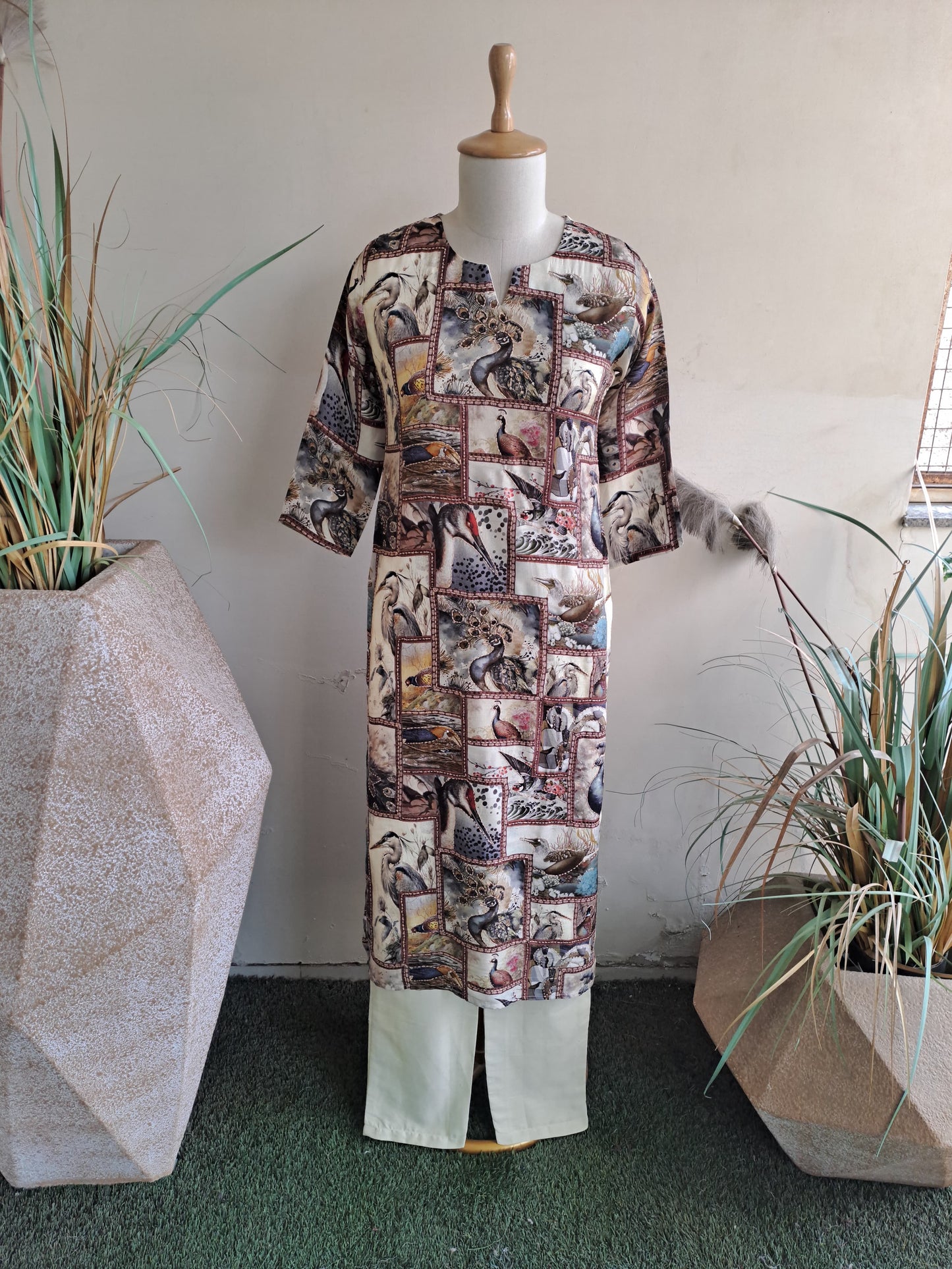 Dola Silk Kurta Set with Digital Print, Kantha and Sequin Work Viscose Cotton Pant – Ethnic Wear for Women (38 to 46)