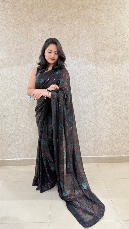 Smooth Georgette Saree with Fancy Unstitched Blouse – Festive Wear Saree for Women