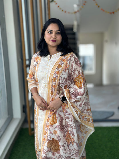 Women’s Pakistani Cotton Suit Set with Panel Print, Lace Detailing and Tassel Dupatta – Soft Pastel