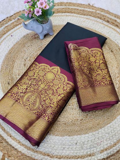 Kanjivaram Narayanpeth Silk Saree with Mor Designer Border and Contrast Pallu – With Blouse Piece