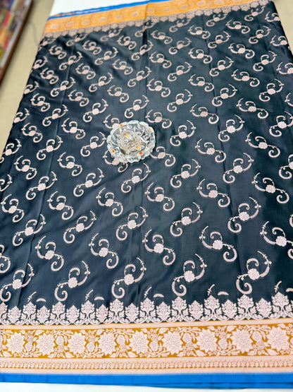 Mashru Katan Silk Saree with Zari Weaving Border and Blouse – Festive Wear for Women