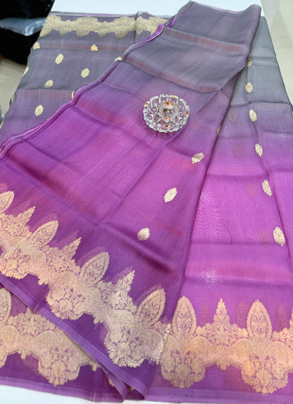 Banarasi handloom pure kora organza saree with kaduwa zari weaving and silkmark certified blouse