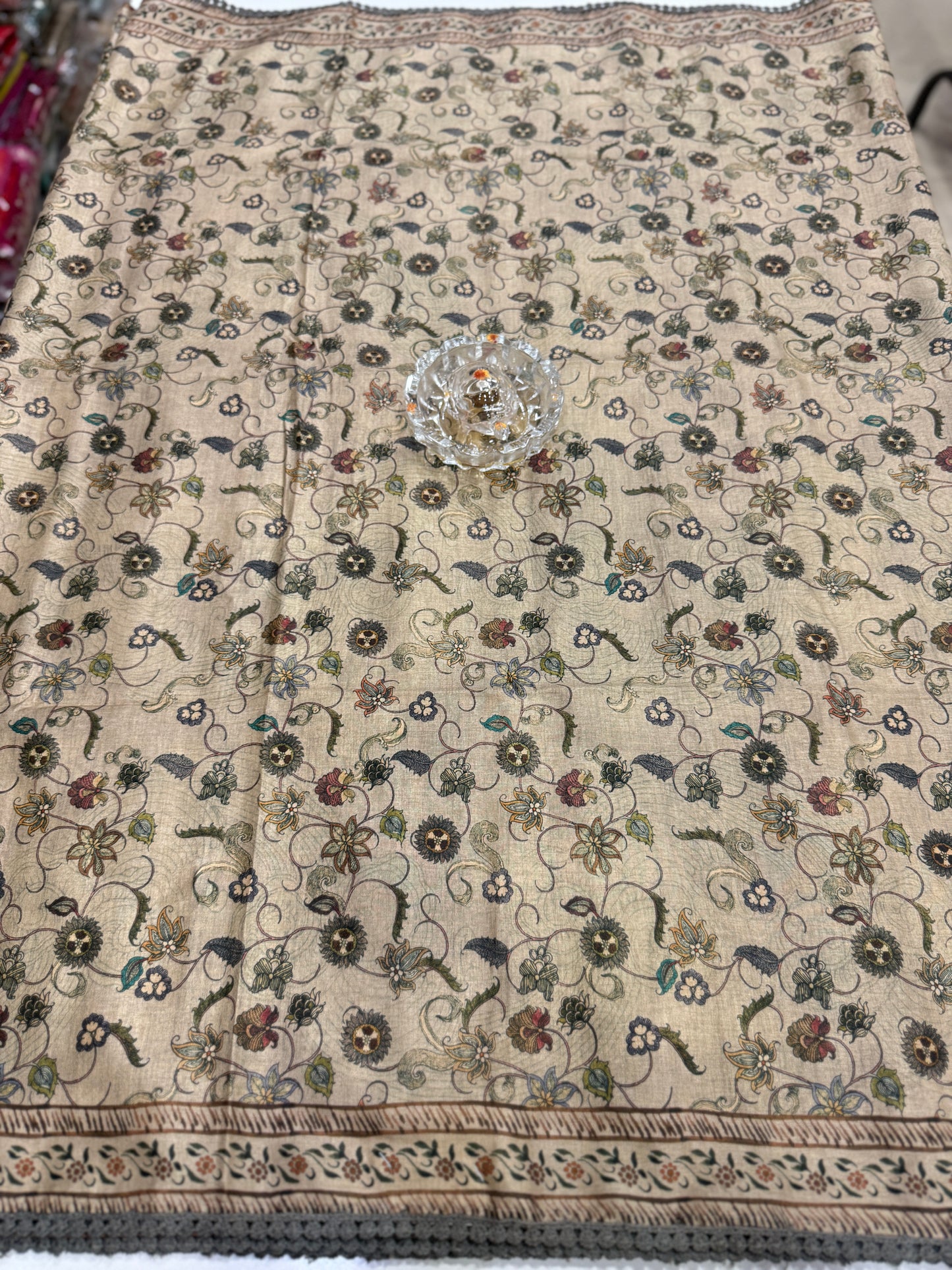 Nilambari Silk Floral Printed Saree with Lace Border