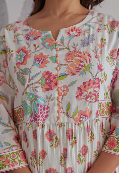 Cotton Anarkali Kurta Pant Dupatta Set with Ethnic Detailing for Women