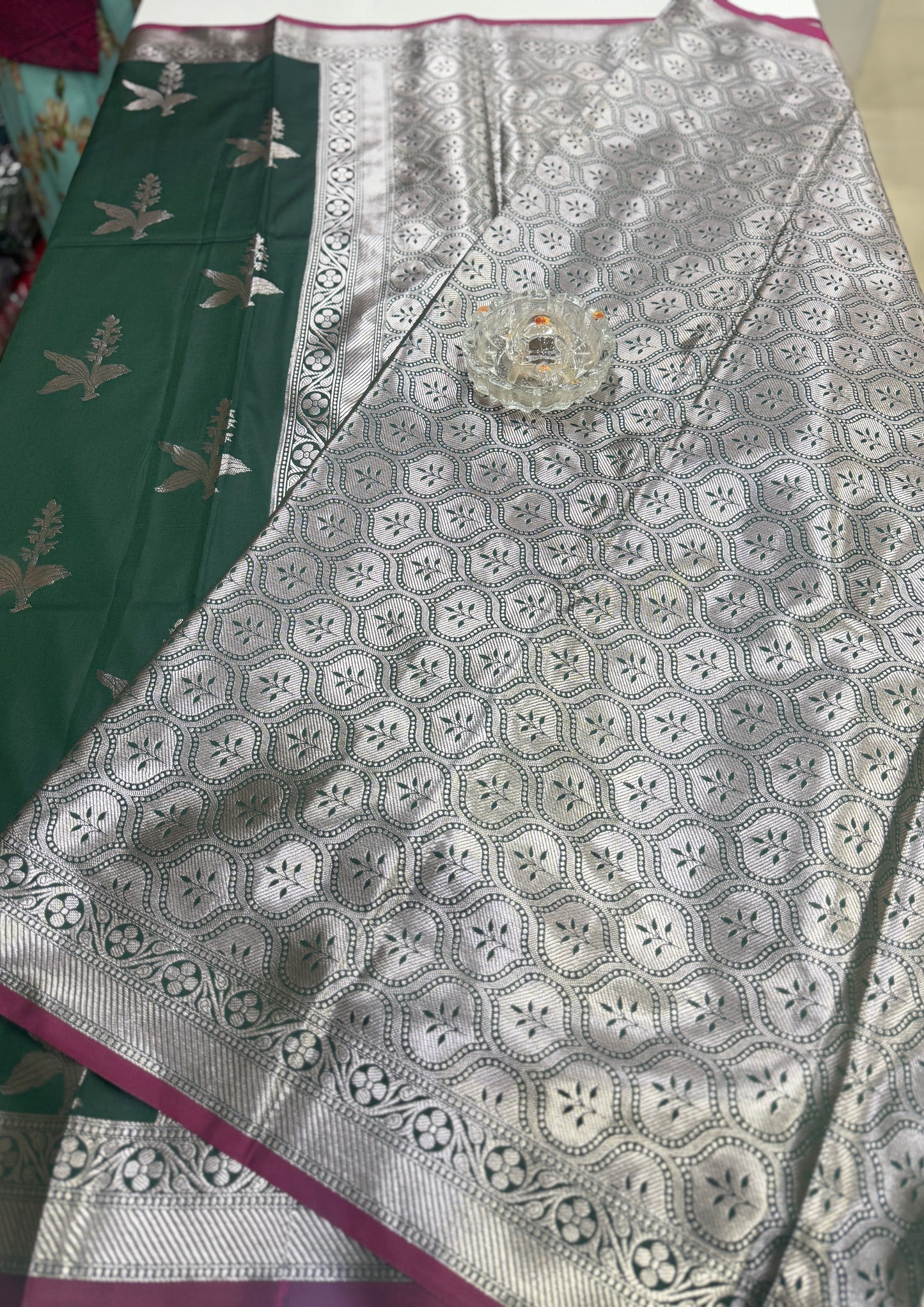 Women’s Banarasi semi mashru katan silk saree with zari boota weaving, rich pallu and brocade blouse