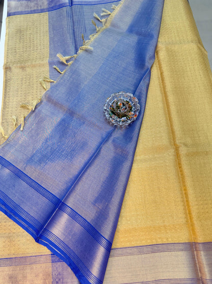 Pure Tussar Tissue Silk Saree with Contrast Border and Blouse Piece – Silk Mark Certified