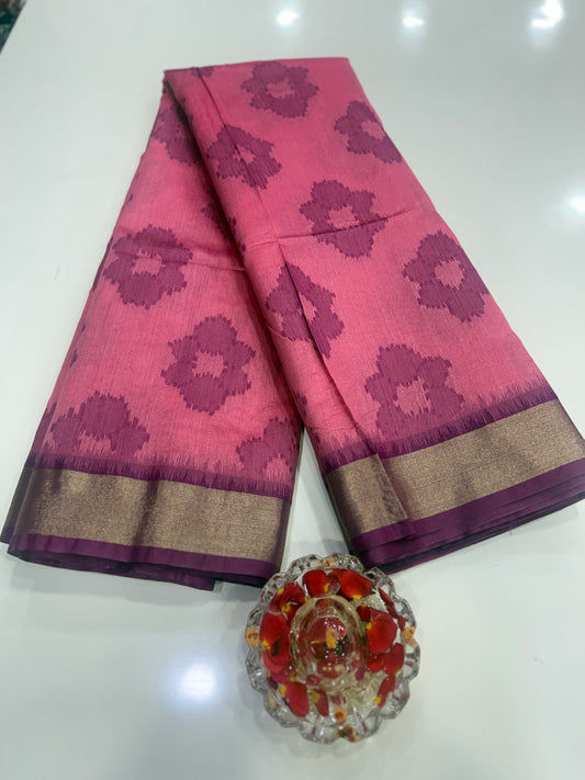Women’s woven saree with butta motifs, contrast pallu border and tassel pallu, traditional wear, multiple colors