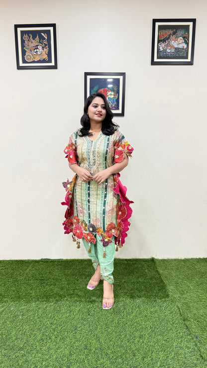 Pure Viscose Natural Crepe Silk Hand-embellished gota patti work with hand mirror work