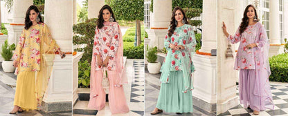 Handcrafted Cotton Kurta with Georgette Sharara and Viscose Net Dupatta Set for Women