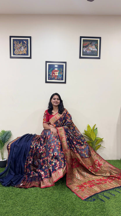 Semi-Chanderi Silk Pashmina Saree with Woven Pattern – Winter Festive Saree for Women