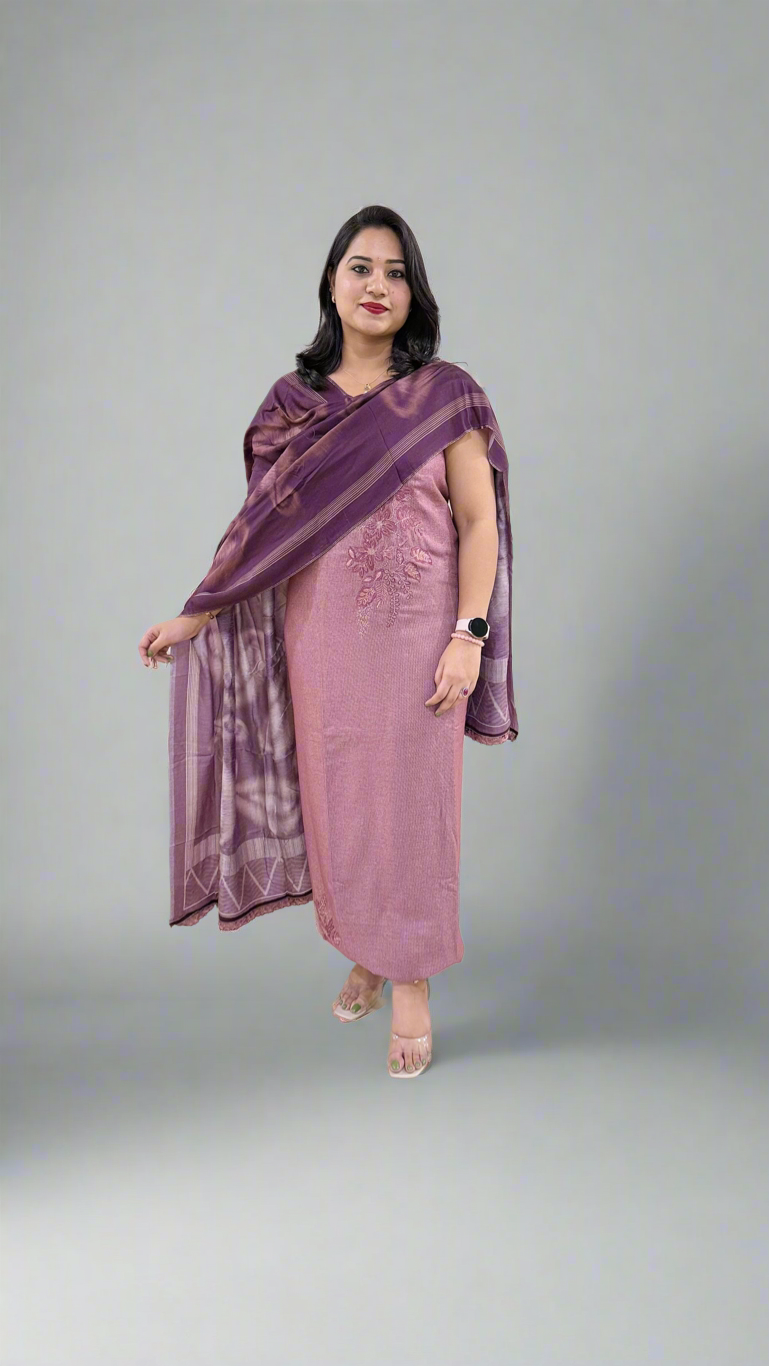 Kashmeeree Embroidered Top with Pure Pashmina Bottom and Silkina Digital Print Dupatta Set for Women