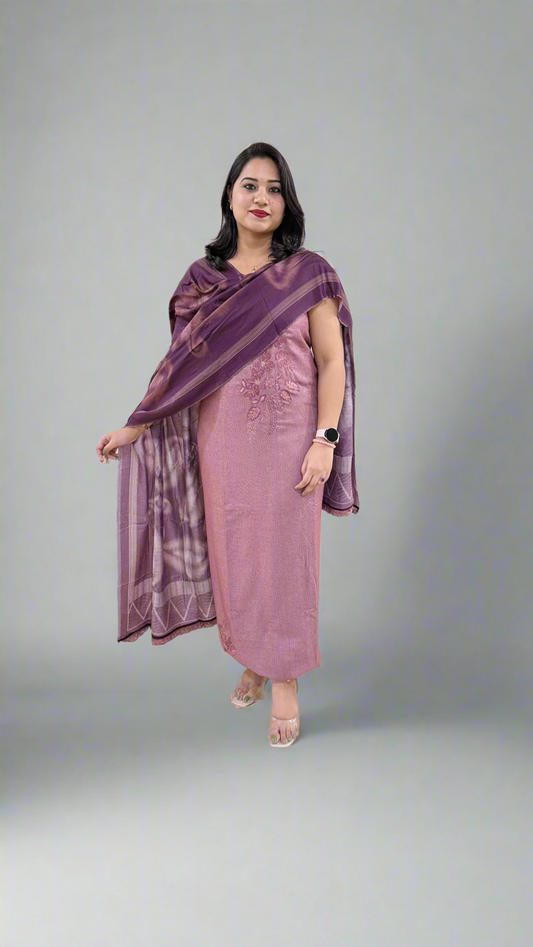 Kashmeeree Embroidered Top with Pure Pashmina Bottom and Silkina Digital Print Dupatta Set for Women