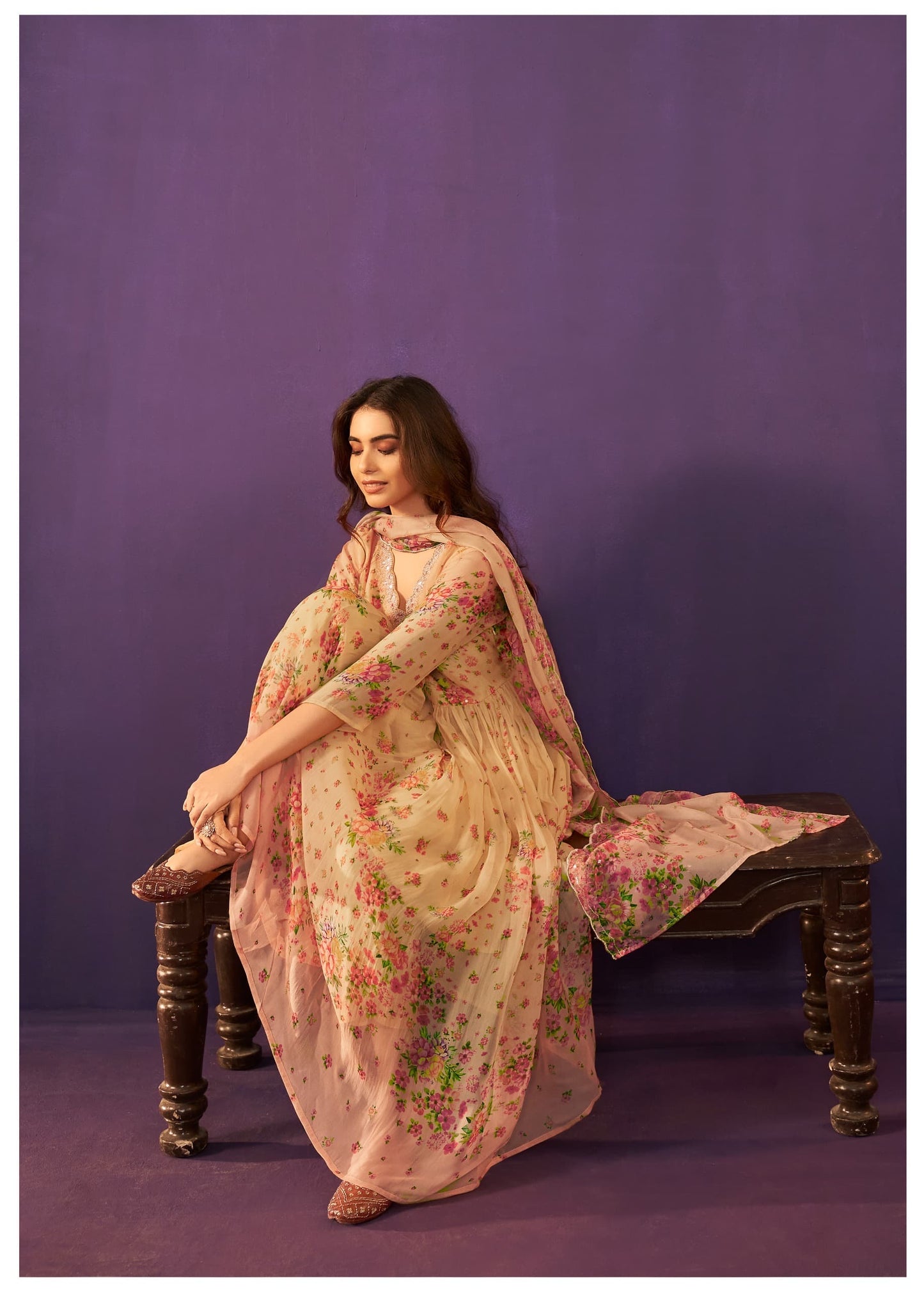 Georgette Anarkali Kurta Pant Dupatta Set with Elegant Detailing Work for Women