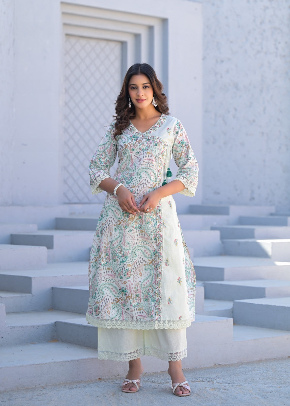 Women’s digital cotton kurta pant dupatta set with thread embroidery – summer ethnic wear