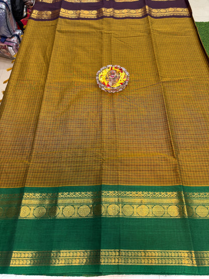 Kanchi cotton saree with checked putta design and zari thread border, 6.2m with running blouse, women’s traditional saree