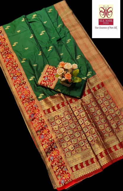 Pure Paithani Silk Saree for Women with Traditional Woven Motifs and Blouse Piece – Silk Mark Certified