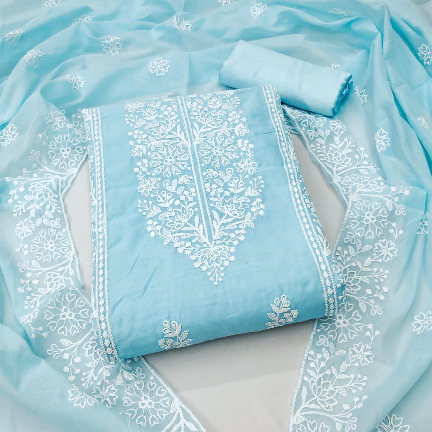 Unstitched Modal Embroidered Dress Material with Santoon Inner & Bottom and Modal Embroidered Dupatta